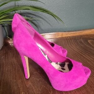 Jessica Simpson Hot Pink Suede Peep-Toe Stiletto Heels